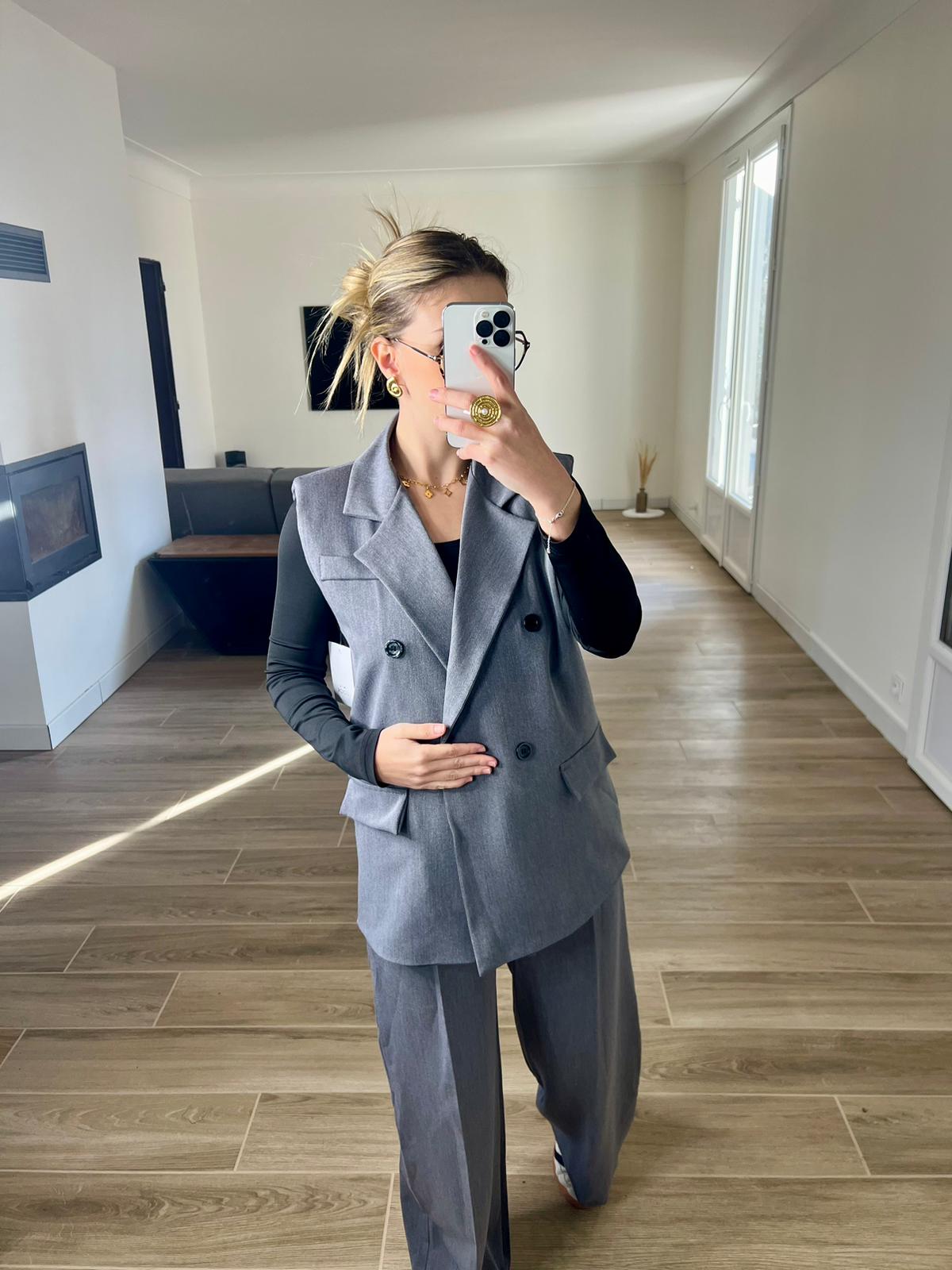 Ensemble blazer sans manche gris