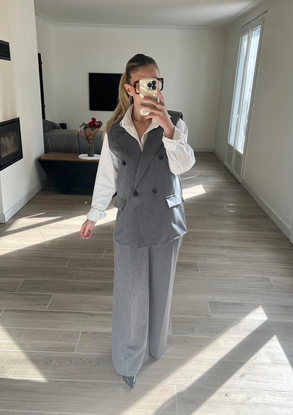 Ensemble blazer sans manche gris